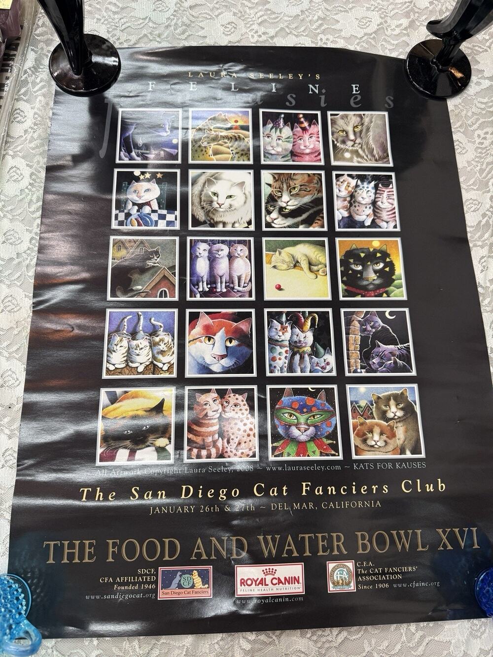Laura Seeley's Feline Fantasies. Food & Water Bowl XVI. 2008 poster Cat